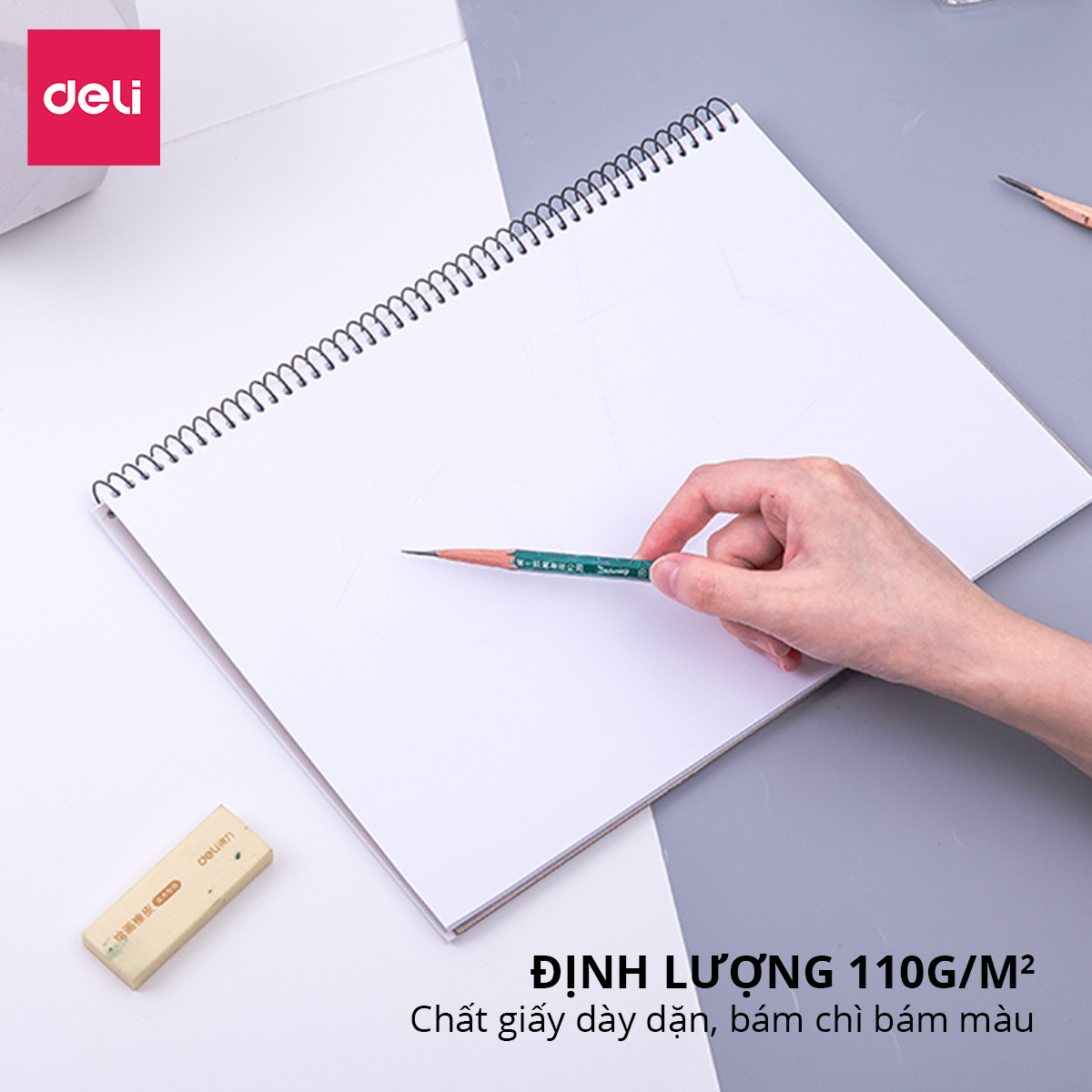 Sổ Phác Thảo Chì Lò Xo 110gsm A4 Sổ Vẽ Tranh Chì Sketchnote Deli - Hoạ Cụ Chuyên Nghiệp Phù Hợp Học Sinh Mĩ Thuật Thiết Kế Thời Trang - 7698