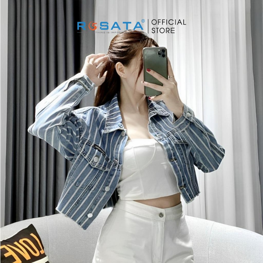 Áo Khoác Nữ Croptop Jean Dài Tay ROSATA K42 Cao Cấp Freesize Xuất Xứ Việt Nam