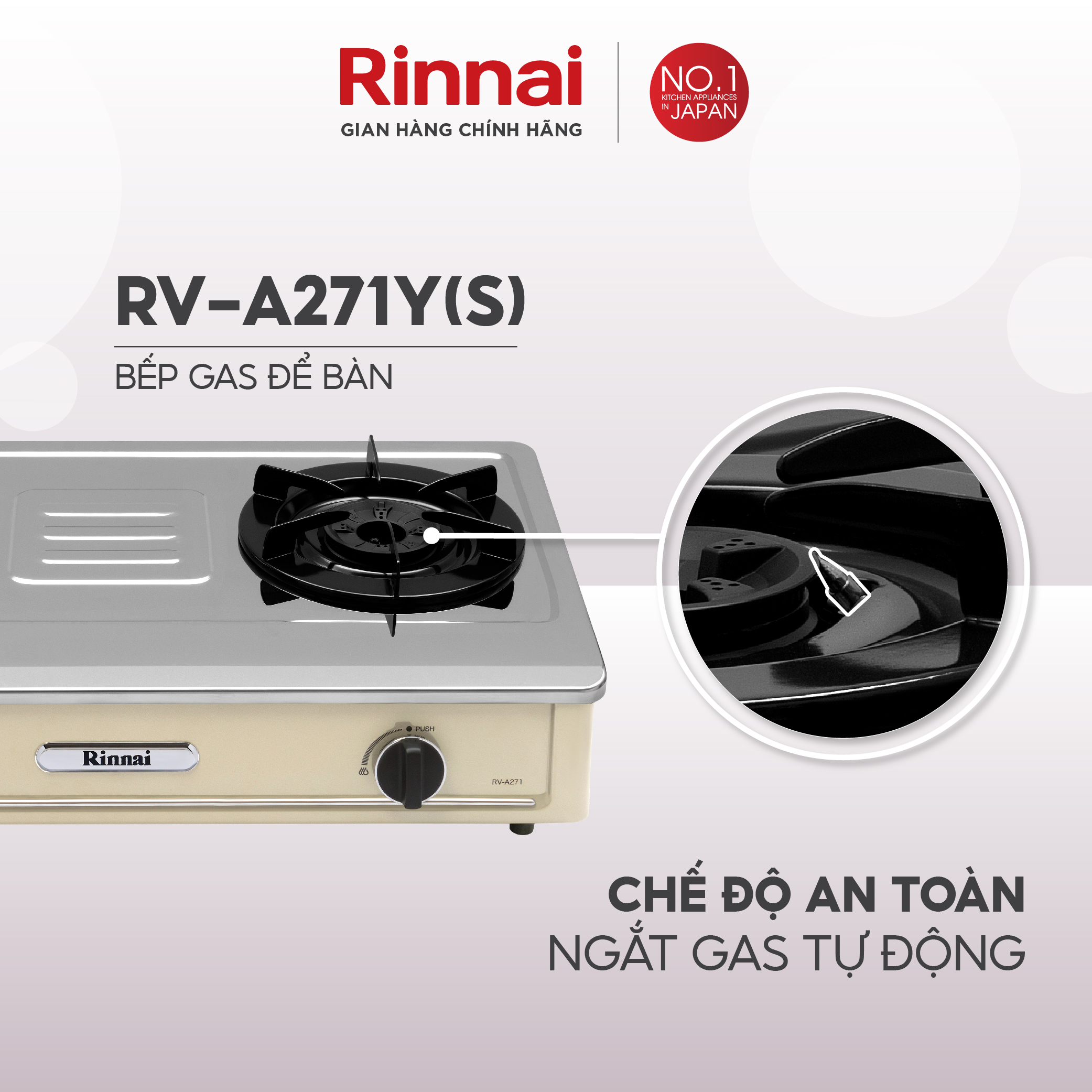 Bếp gas dương Rinnai RV-A271Y mặt bếp inox và kiềng bếp men - Hàng chính hãng.