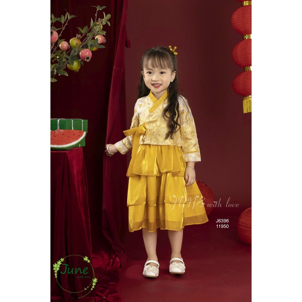 Đầm công chúa hanbok hoa cho bé gái màu vàng diện tết đẹp size 12-35kg hàng Thiết kế
