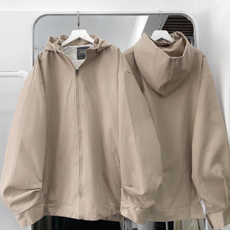 Áo Khoác Kaki TRƠN nón 2 lớp màu TAN Form Rộng Nam Nữ Unisex Áo khoác zip jaystoree