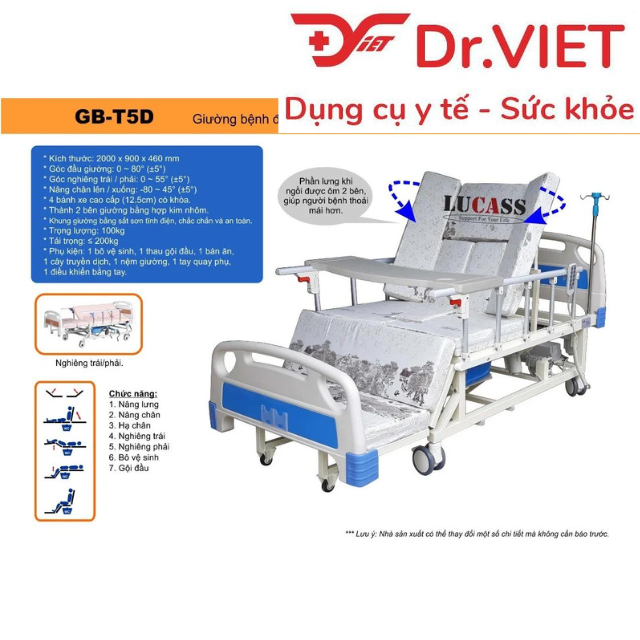 GIƯỜNG BỆNH NHÂN Y TẾ ĐIỆN CƠ ĐA CHỨC NĂNG LUCASS GB-T5D CHÍNH HÃNG NHẬP KHẨU GIÁ RẺ