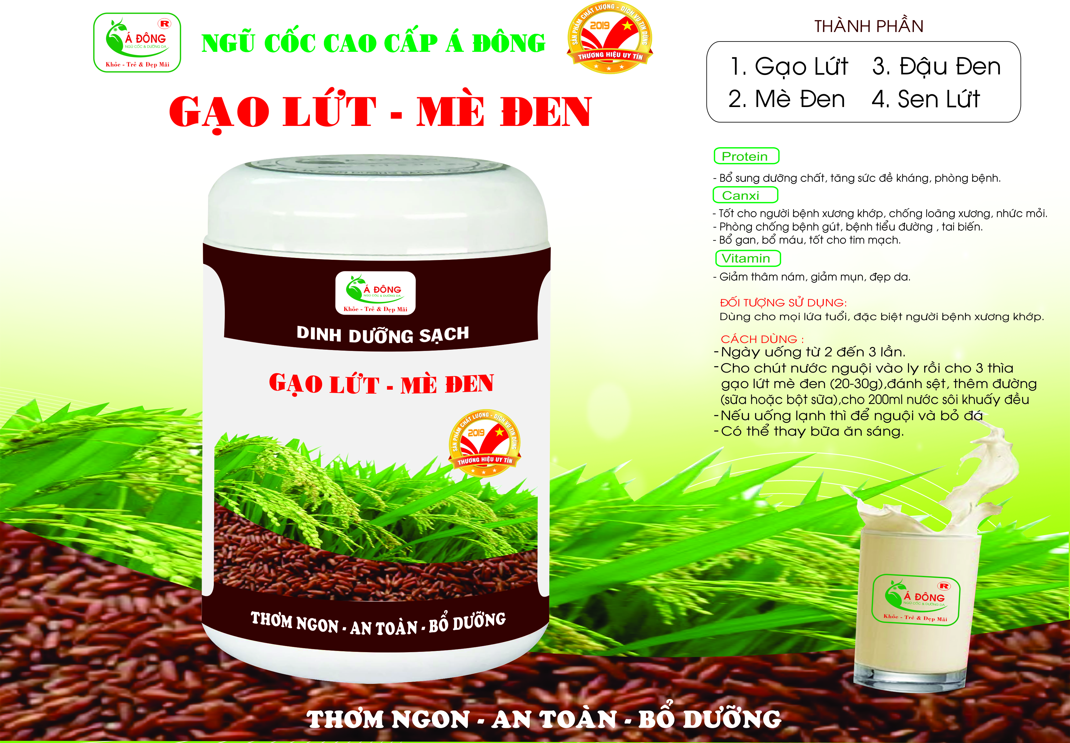 BỘT GẠO LỨT MÈ ĐEN CAO CẤP Á ĐÔNG 500GRAM (MẪU MỚI)  - CUNG CẤP ĐẦY ĐỦ DINH DƯỠNG CHO CƠ THỂ