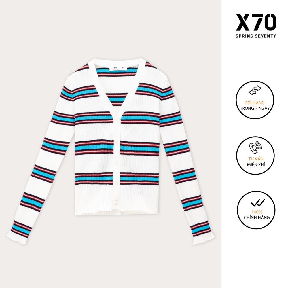 Áo Khoác Cardigan Nữ Dệt Kim Họa Tiết Sọc Ngang Thiết Kế Tay Dài Cổ Chữ V Thời Trang X70 - 02430003