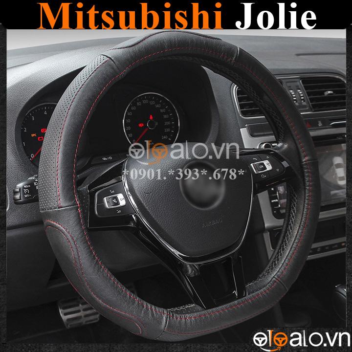 Bọc vô lăng D cut xe ô tô Mitsubishi Jolie volang Dcut da cao cấp - OTOALO - Đen chỉ đen