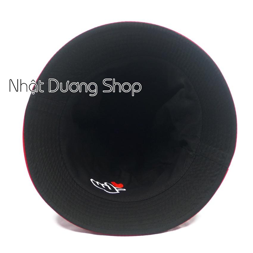 Nón bucket 2 mặt thêu hình bắn tim sành điệu - Chất liệu Cotton cao cấp tạo nên sự thoáng mát - Vàng&amp;đen