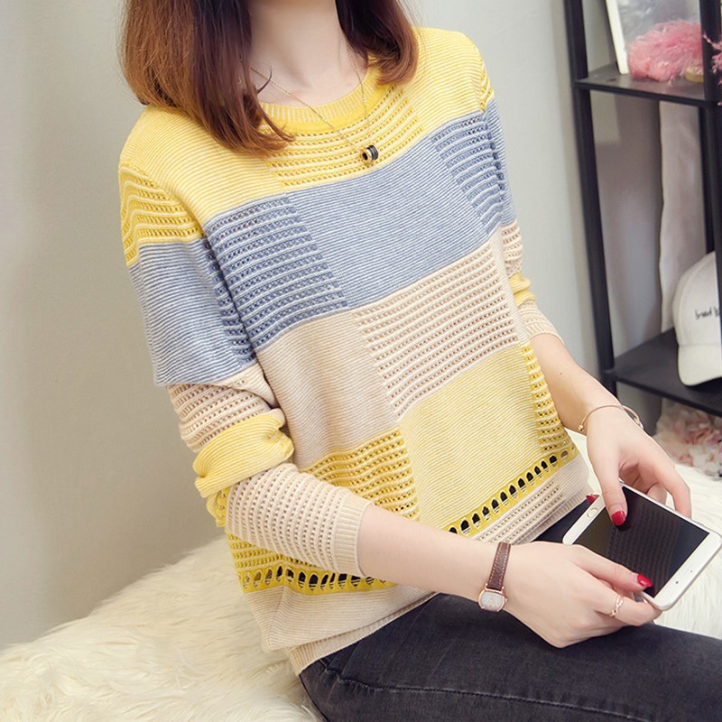 Áo len nữ dệt kim phối màu thời trang ALN07