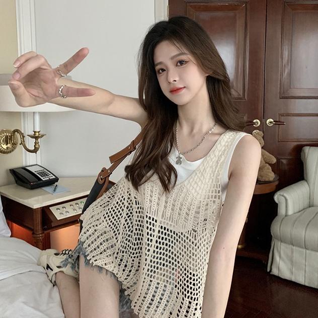 [L2M] Áo LƯỚI len dệt kim ĐI BIỂN không tay loại 1 thời trang mùa hè xinh xắn