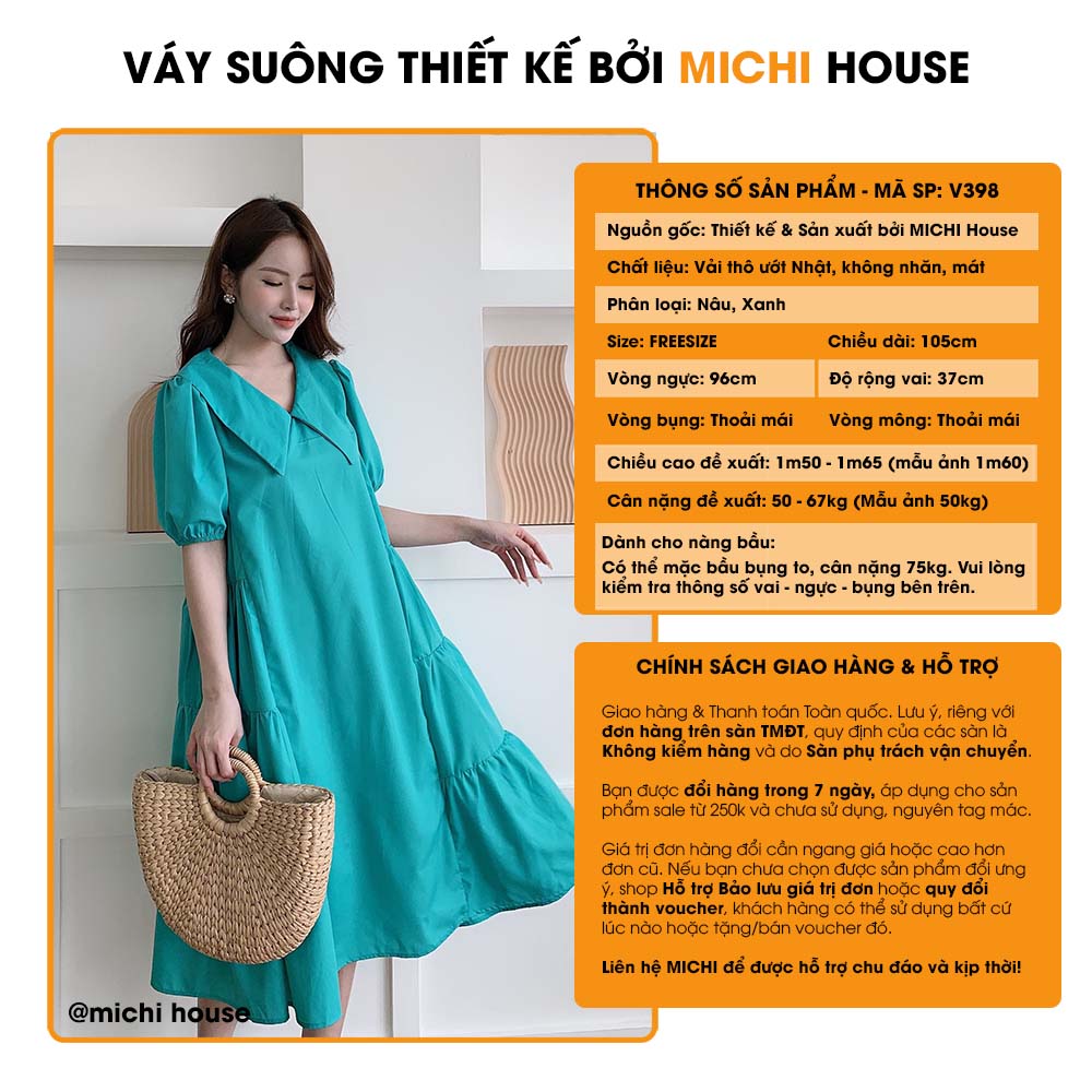 Đầm Suông MICHI House - V398 Váy Xuông Rộng Có Cổ Freesize Chất Thô Mát Có Thể Mặc Bầu