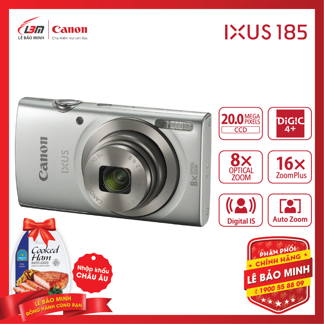 Máy ảnh Canon IXUS 185 - Hàng Chính Hãng Lê Bảo Minh + KM 1 hộp thịt Nhập Khẩu Chopped Ham - Tặng kèm 1 hộp thịt Chopped Ham