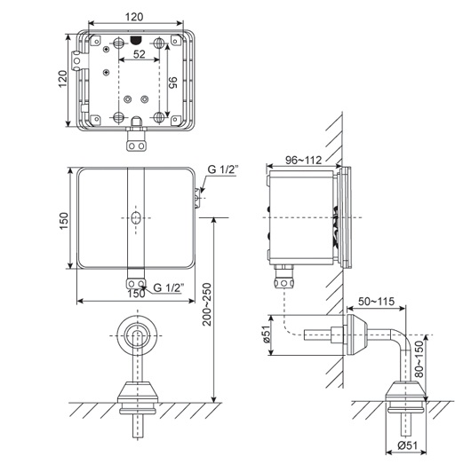 Van xả cảm ứng bồn tiểu nam American Standard WF-8604 âm tường (dùng pin) 