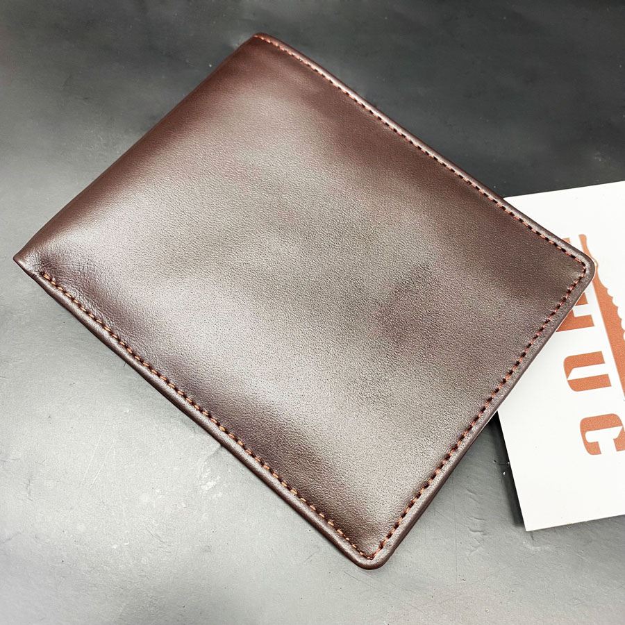 Ví nam da bò chân kim da bò thật, Bóp ngang nam da bò chân kim trơn cao cấp màu nâu