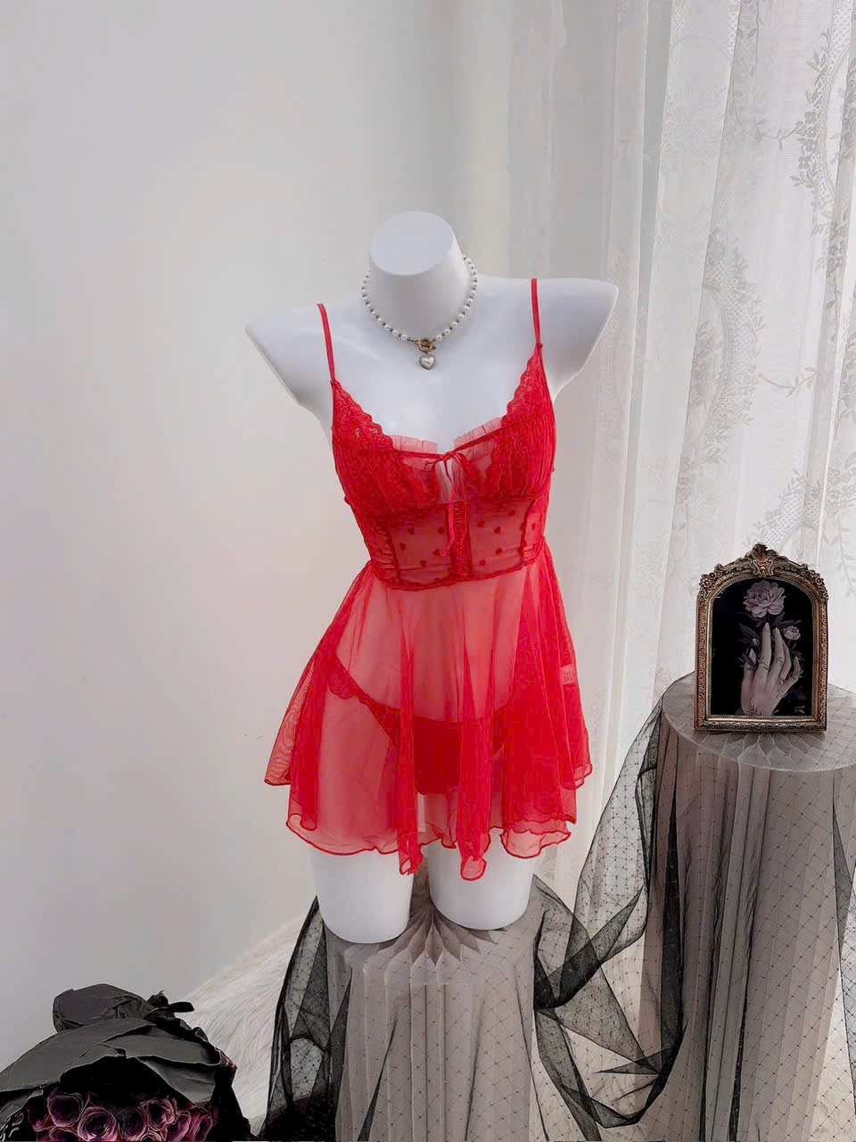 Váy Ngủ Ren D19 Quảng Châu Cao Cấp Xuyên Thâu Kèm Chip