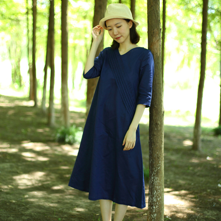 Đầm suông linen cổ tim trần ngực ArcticHunter, thời trang thương hiệu chính hãng - Xanh than