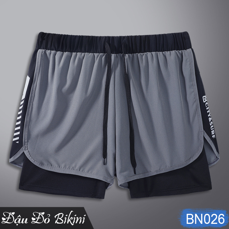 Bộ đồ bơi nam ngắn tay + quần boxer 2 lớp, họa tiết mạnh mẽ, set quần áo đi biển, đi bơi cho nam giới, chất thun bơi dày dặn mịn mát đẹp | BN031