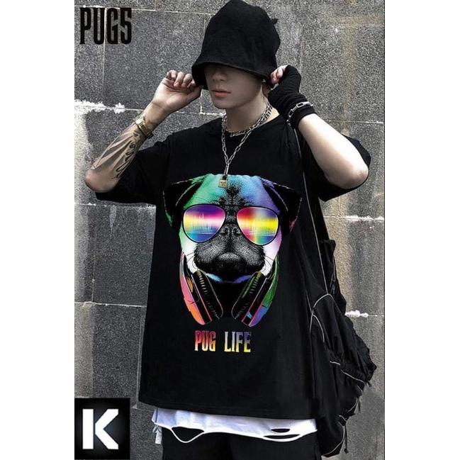 ÁO THUN UNISEX COTTON CHÓ ĐEO KÍNH MÀU SẮC PUG LIFE