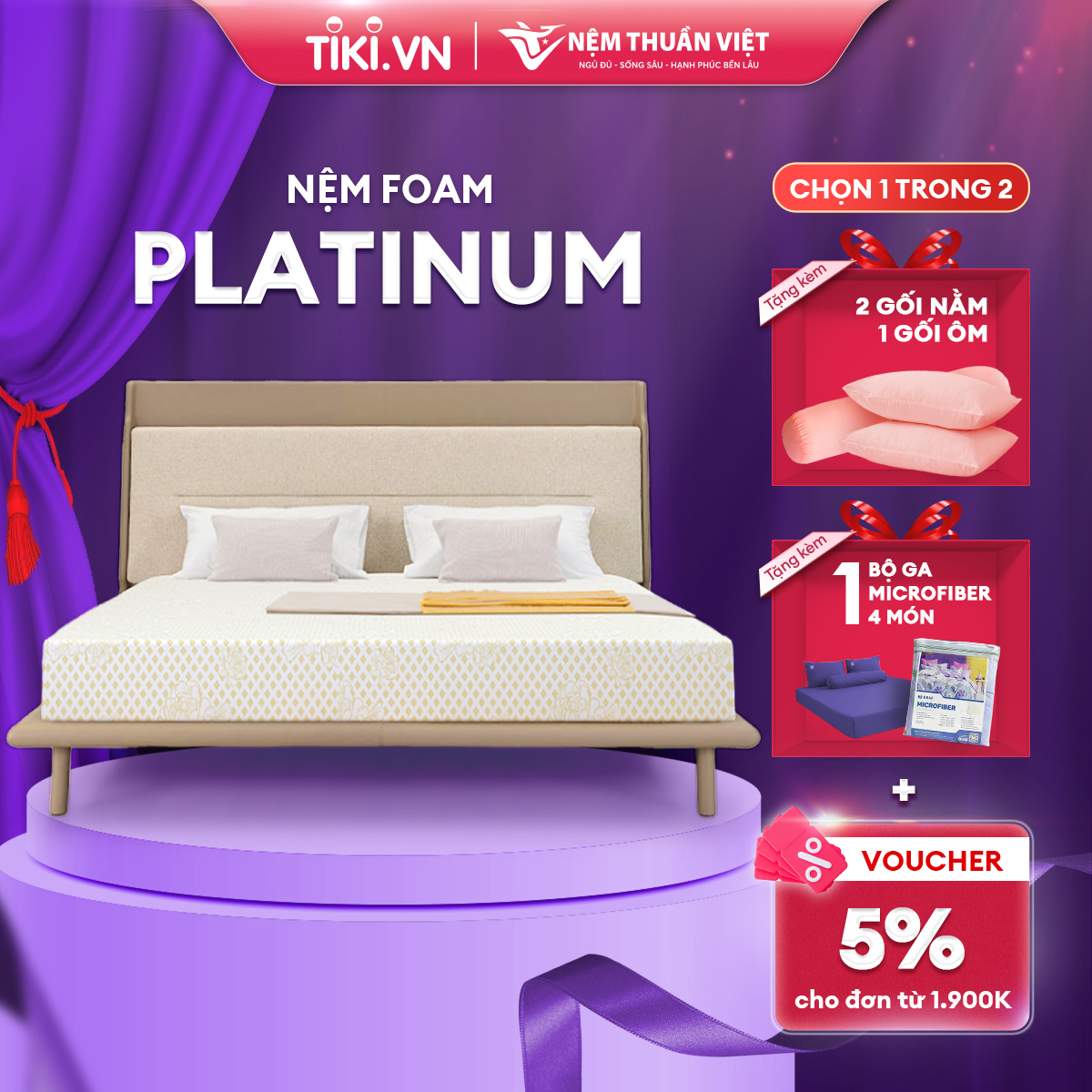 Nệm Foam Cao Cấp Thuần Việt Platinum Công Nghệ Hoa Kỳ, Kháng Khuẩn Tối Ưu