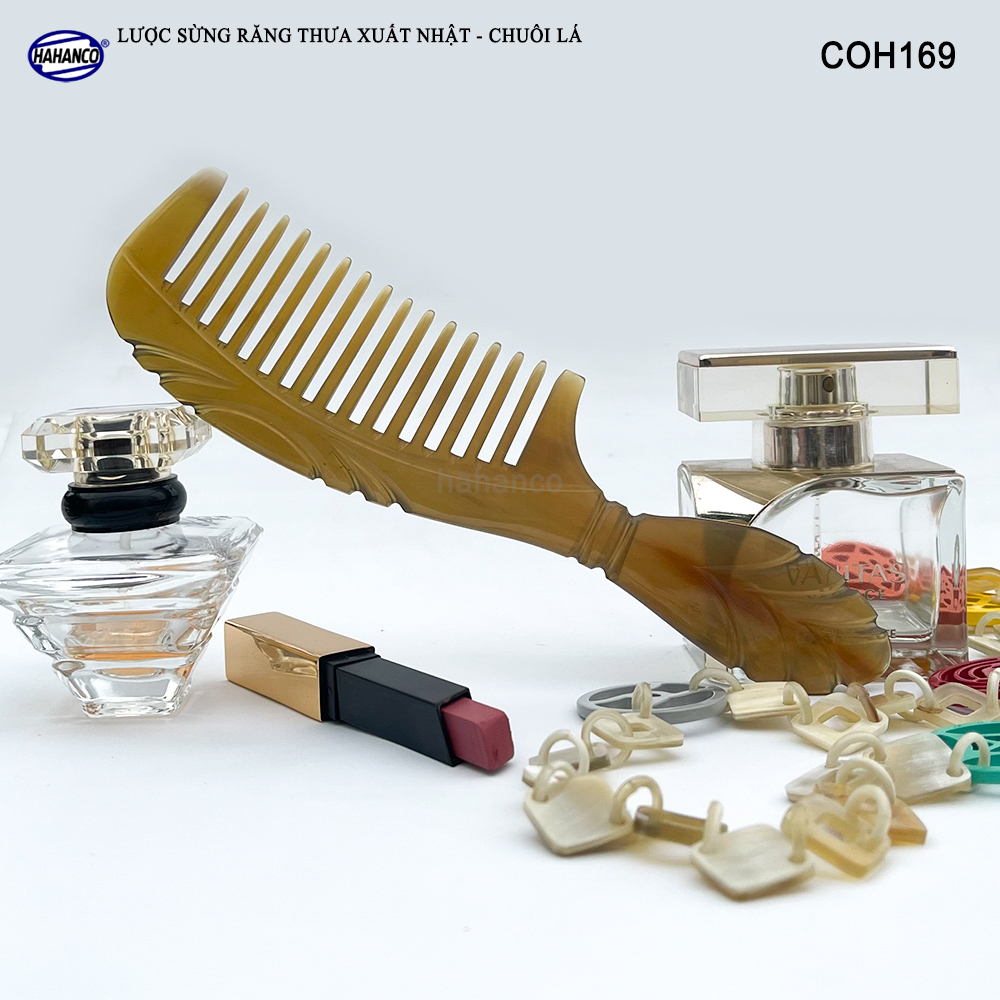 Lược Sừng Răng Thưa Chuôi Lá chải tóc, xoăn, rối, xù, mát xa đầu - COH169
