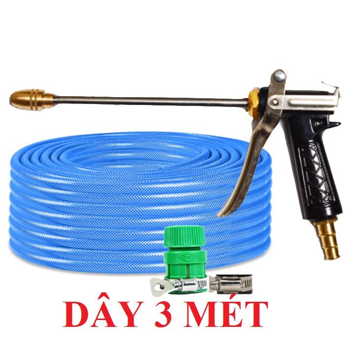 ️Evoucher Bộ dây vòi xịt nước rửa xe, tưới cây , tăng áp 3 lần, loại 3m, 5m 206318Mđầu đồng, đai,cút vàng+ mở chai