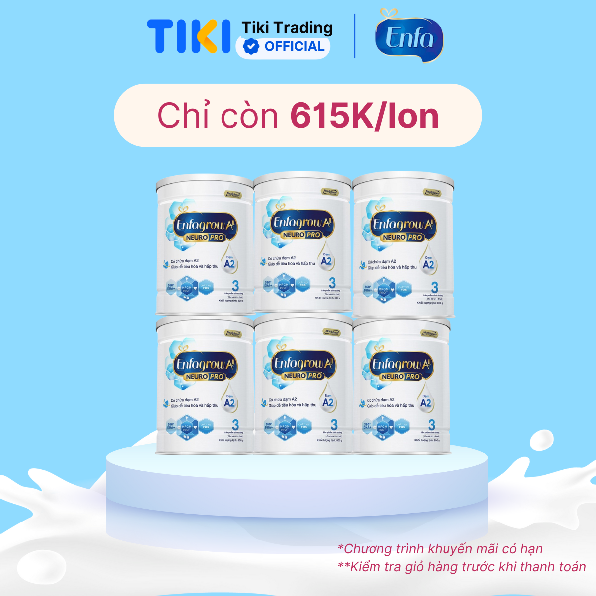 Combo 6 lon sữa bột Enfagrow A2 Neuropro 3 cho trẻ từ 1 – 6 tuổi – 800g
