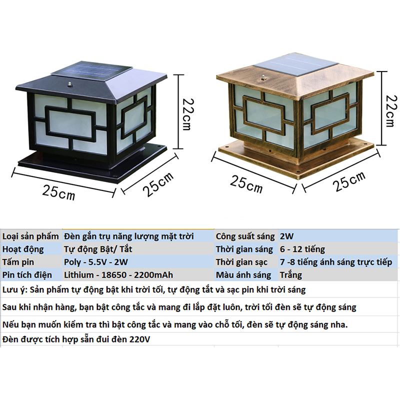 Đèn trụ cổng năng lượng mặt trời chống nước cao cấp HT401