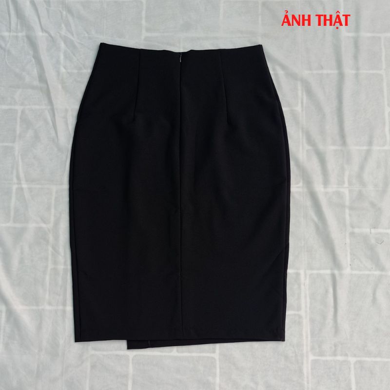 Chân váy bút chì công sở, Dáng ngắn, Màu đen, Dài 53cm Vải kaki thun co giãn thoáng mát New Design