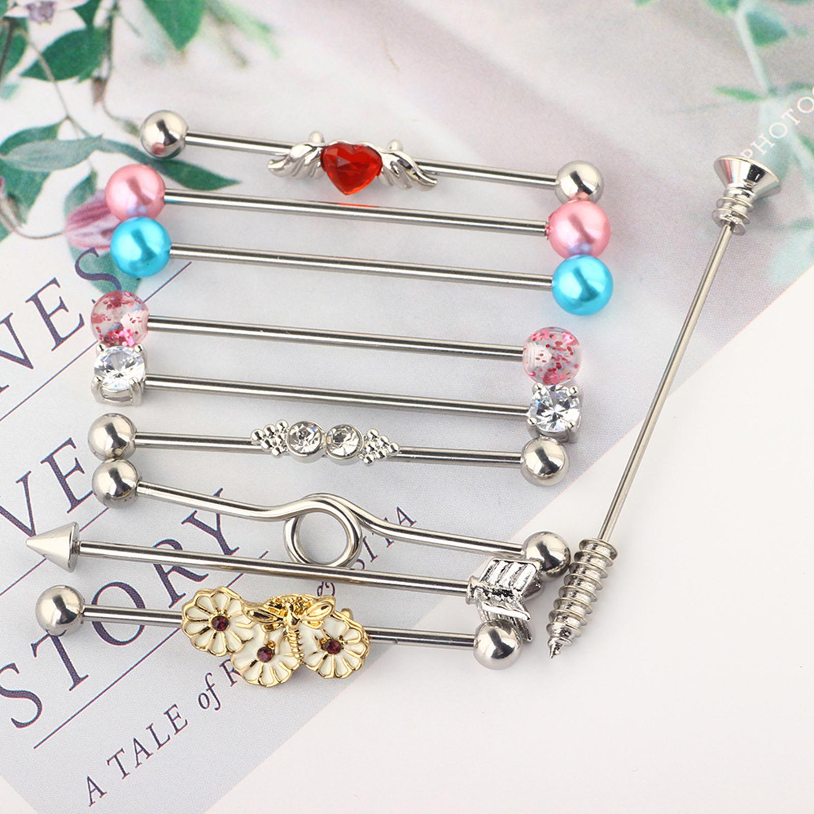 10X Nonallergenic Stainless Steel Studs Earring Industrial Barbell Ear Body Piercing Bar Jewelry Lip Rings labret Piercing Bar for Unisex