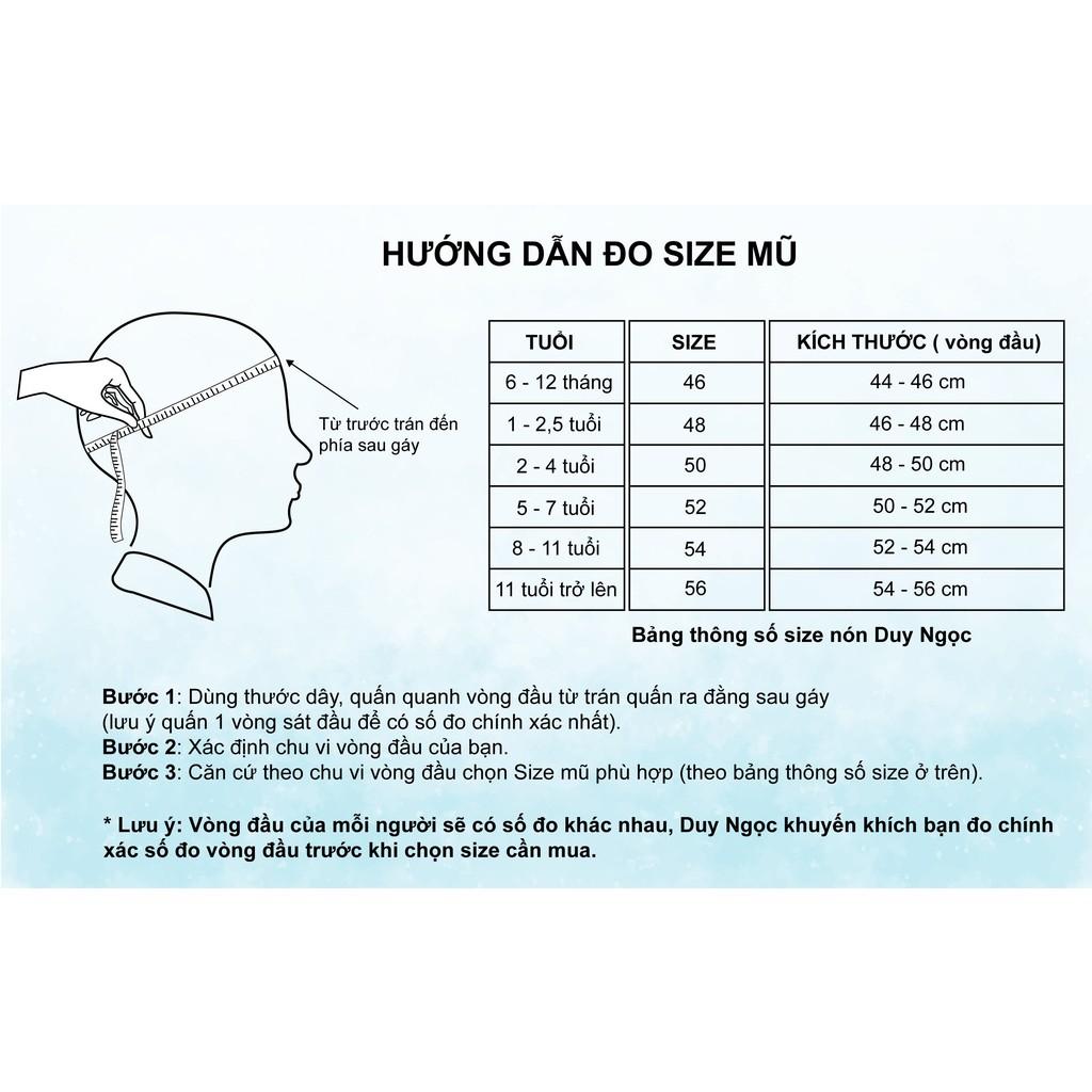 Nón Vành Bé Trai Lật Gấu Cười Cao Cấp Duy Ngọc Size 48 Dành Cho Bé Từ 1 Đến 2 Tuổi, hàng chính hãng (9219)