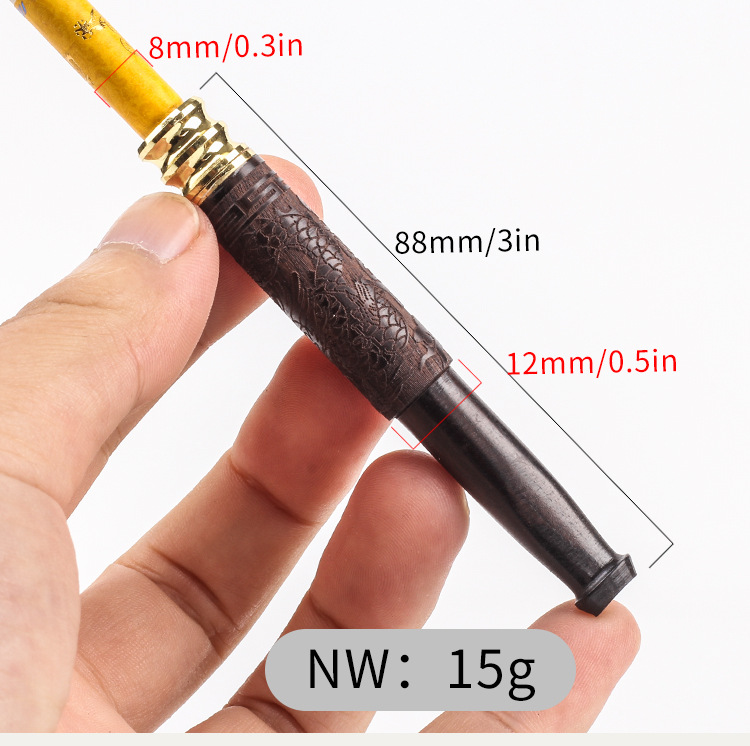 Tẩu thuốc gỗ mun khảm khoa văn siêu đẹp sang trọng cao cấp - tặng kèm 1 dụng cụ vệ sinh tẩu
