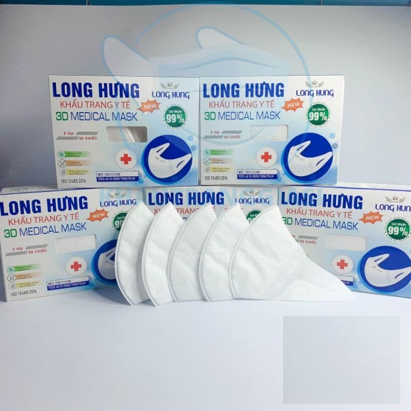 Khẩu trang 3D mask Long Hưng công nghệ Nhật Bản chống bụi mịn cao cấp hộp đóng 50 cái