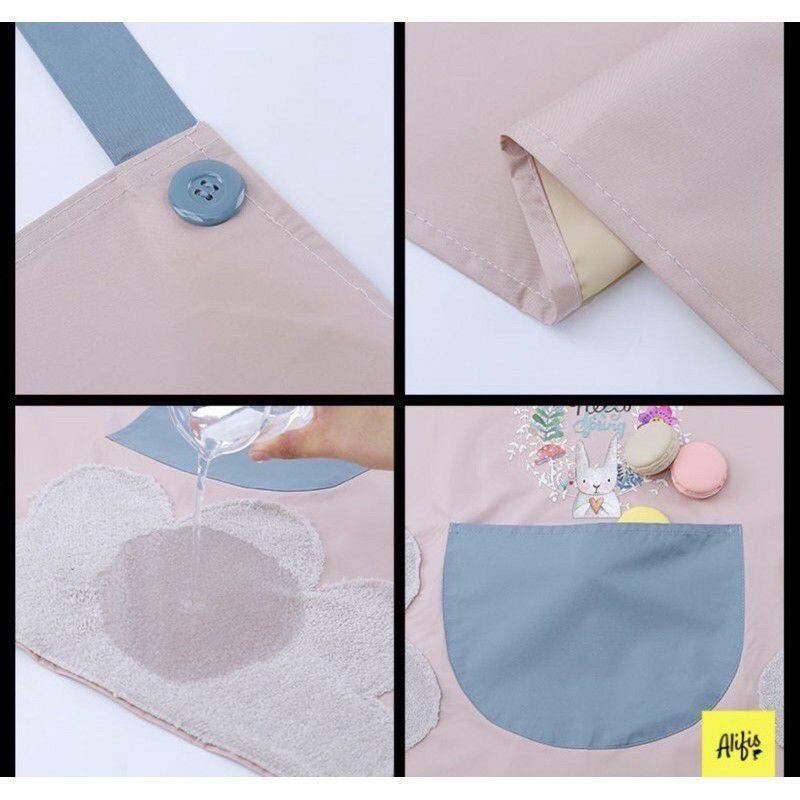 Tạp giề nấu ăn chống thấm nước màu sách trang nhã, có chỗ lau tay