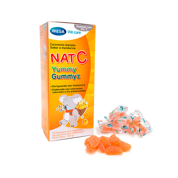 Kẹo dẻo Vitamin C vị cam, tăng đề kháng, giảm cảm cúm, sáng da NAT C YUMMY GUMMYZ (Hộp 25 gói x 2 viên) (Hộp 50 viên)