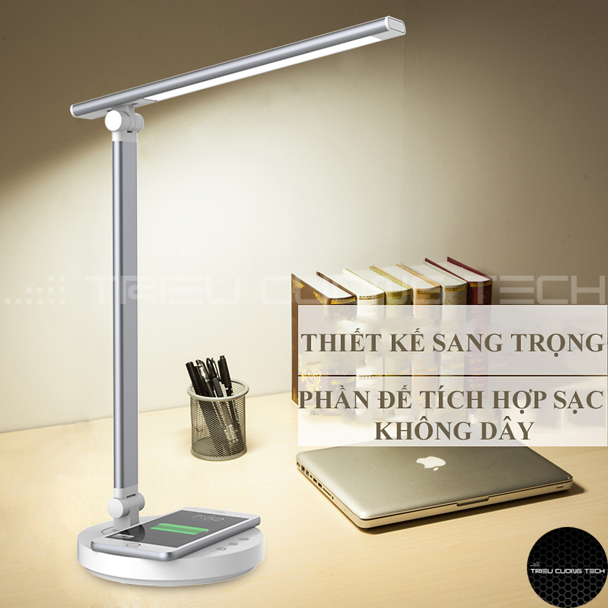 Đèn Led Bàn Đọc Sách Làm Việc Chống Cận - Cảm Ứng - Hỗ Trợ Sạc Không Dây - Điều Chỉnh Vùng Ánh Sáng Cho Sinh Viên - Học Sinh - Văn Phòng - Hàng Chính Hãng