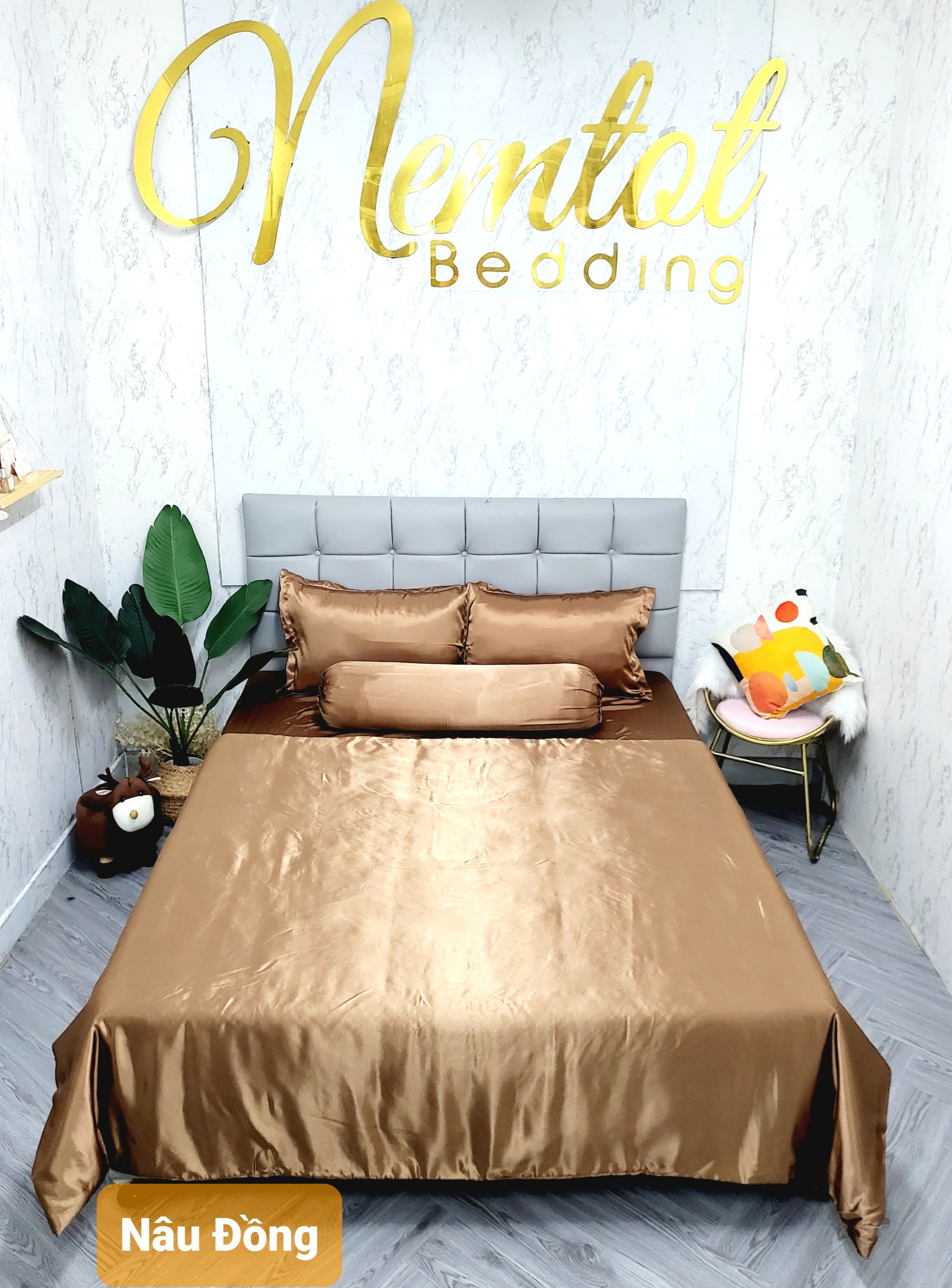 GIẢM % Ga bộ phi lụa Thái Tuấn cao cấp loại 1, bộ 4 món ga nệm và áo gối phi lụa hàng may - NEMTOTBEDDING