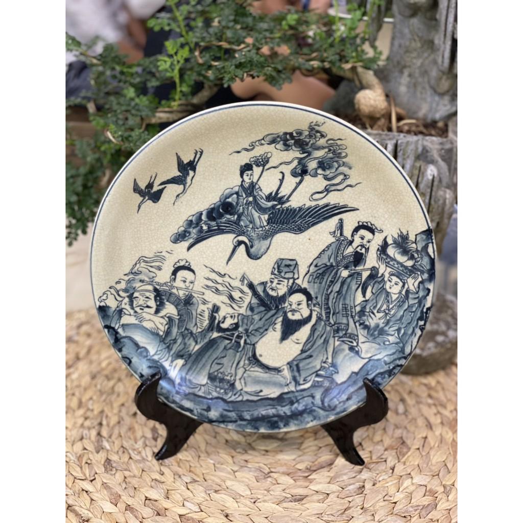Đĩa cảnh Đĩa trang trí hoa văn để bàn men rạn cổ Bát Tràng 35cm