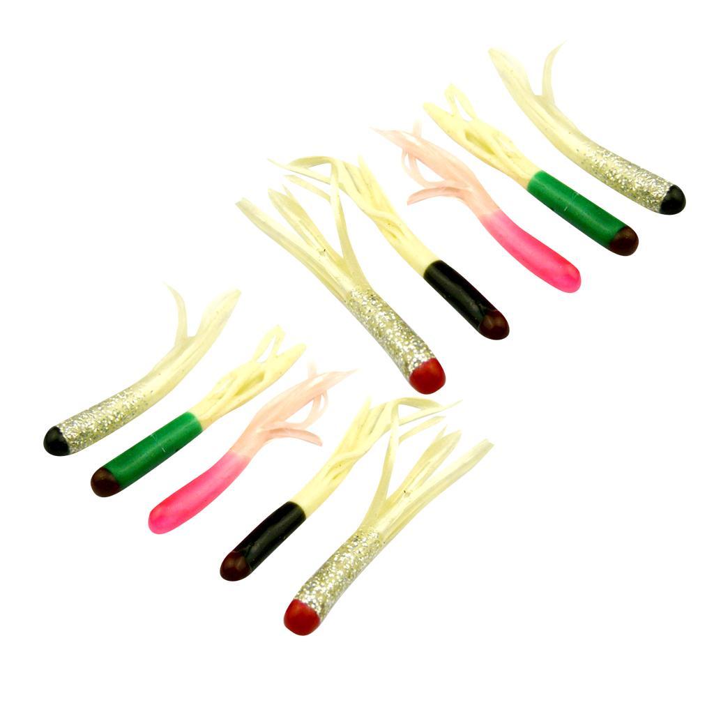 10pcs Lifelike Hoochie Squid Octopus Skirts Lures Soft Fishing Baits Saltwater Mixed Color 5cm