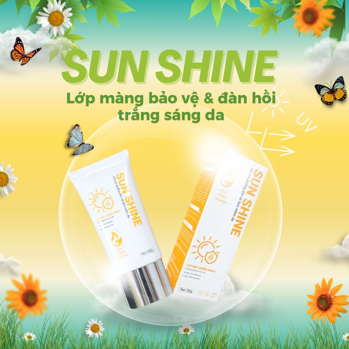 Kem Chống Nắng Dưỡng Da Mặt Sun Shine Mộc Thiên Hương SPF 45, PA+++ (50gr)