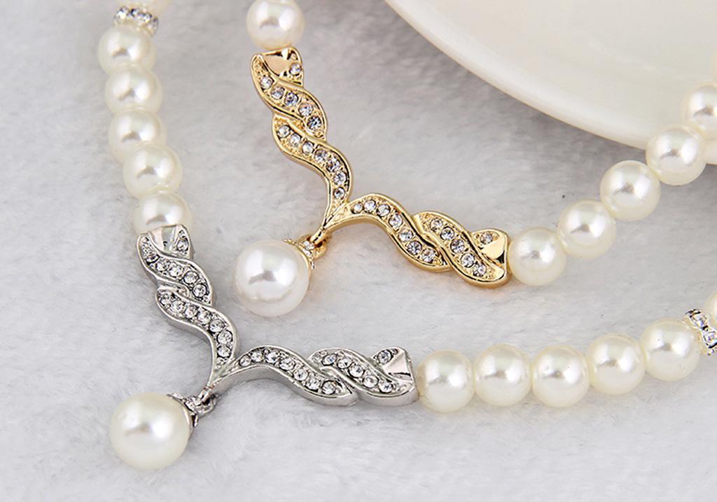 2 Sets Fashion Women Jewelry Set Pearl Necklace+Earrings For Bridal Wedding