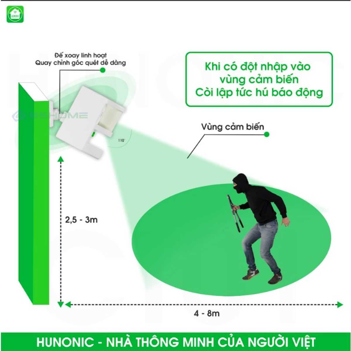 Thiết Bị Chống Trộm, Báo Khách WiFi Hunonic CT01, App Tiếng Việt, Phát Hiện Chuyển Động, Còi Hú Cảnh Báo Qua Điện Thoại