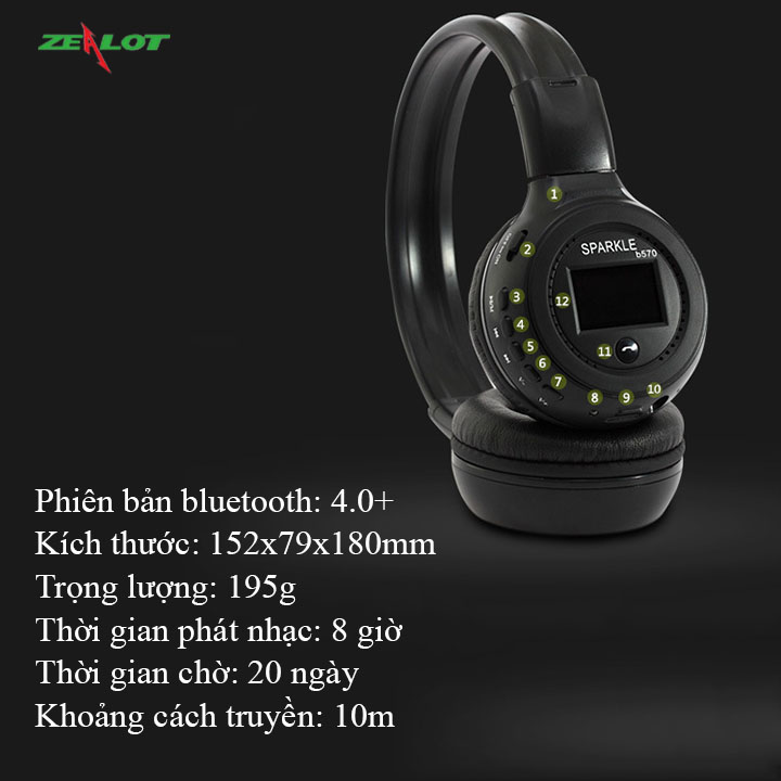 Tai nghe chụp tai bluetooth Zealot headphone kết nối không dây hàng chính hãng