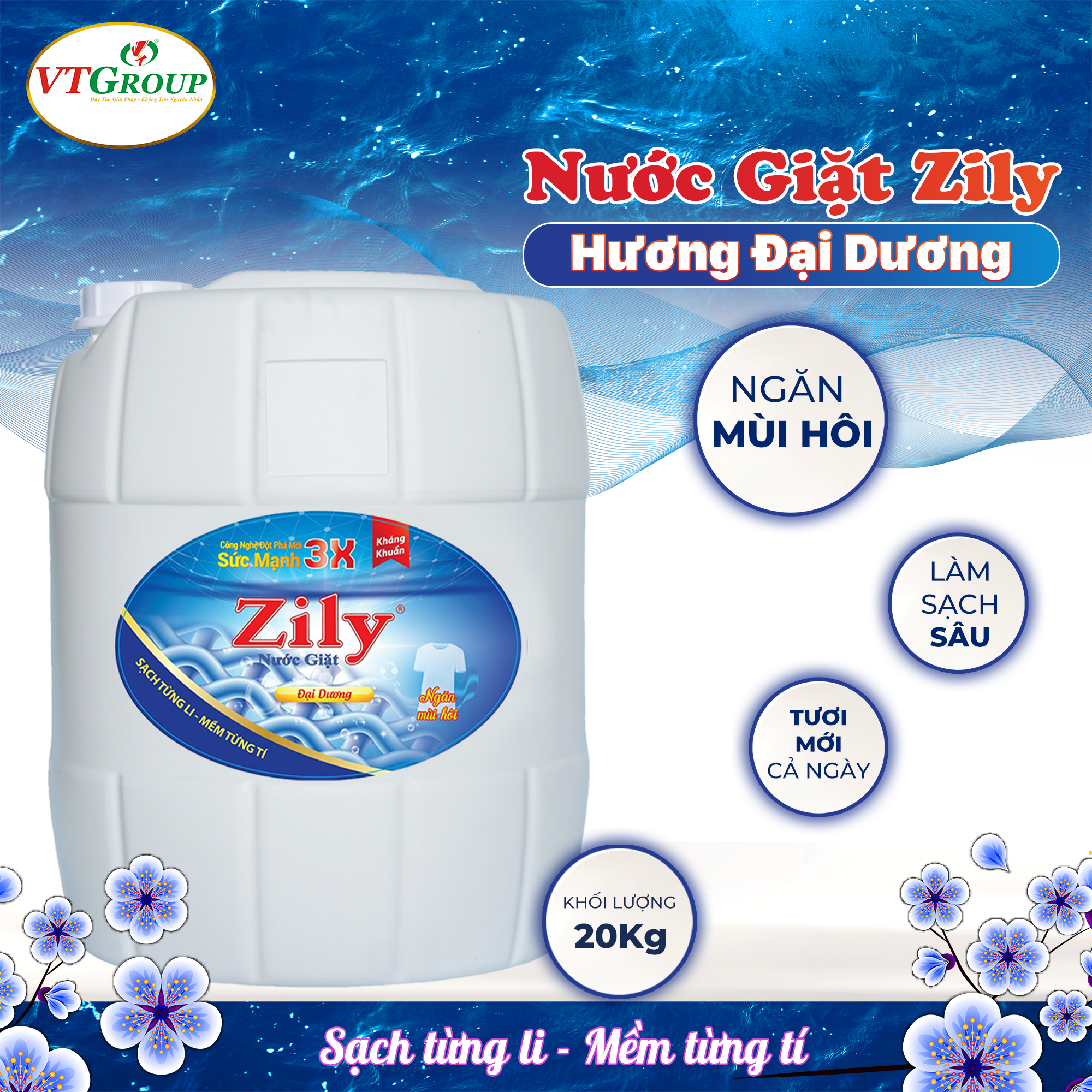 Nước giặt Zily can 20kg (Can) - Tặng 1 can xả vải 5kg biển tình