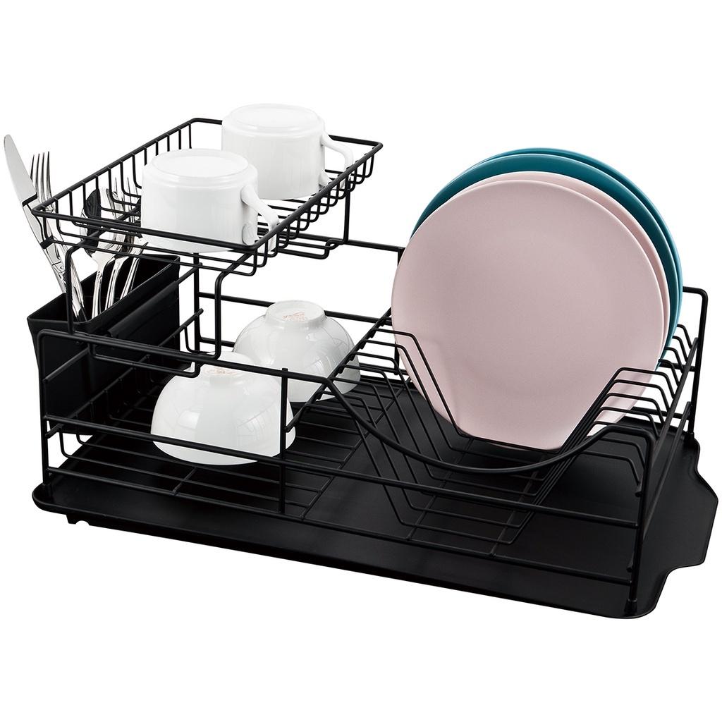 Kệ chén dĩa 2 tầng bằng sắt Lock&Lock 2 Tier Dish Rack LDR206BLK - Hàng chính hãng, dễ lắp đặt - Hapos