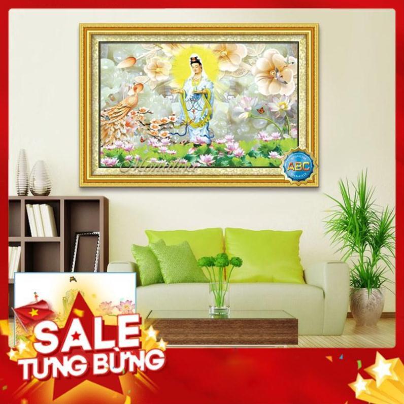 Iii8249Tranh đính đá phật quan âm bồ tát 110x75cm