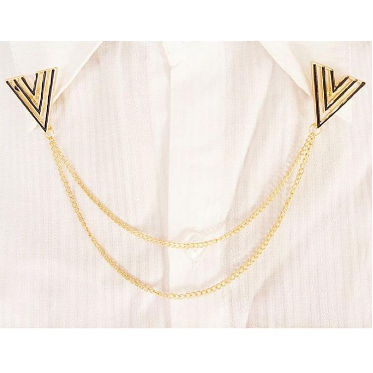 2pcs Shirt Collar Hollow Triangle Chain Jewelry Pin Brooch Brooch