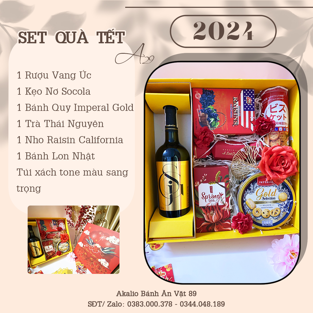 Set Hộp Quà Tết Lục Hợp Đồng Xuân Sang Trọng Thích Hợp Để Biếu Tặng Dịp Năm Mới Có Vang Đỏ, Trà, Bánh Kẹo Đủ Đầy, Ý Nghĩa