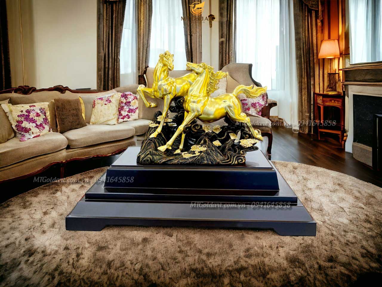 Tượng ngựa dát vàng 24k(32x30x20cm) MT Gold Art- Hàng chính hãng, quà tặng sếp, đối tác, khách hàng vip, trang trí nhà cửa, để bàn làm việc