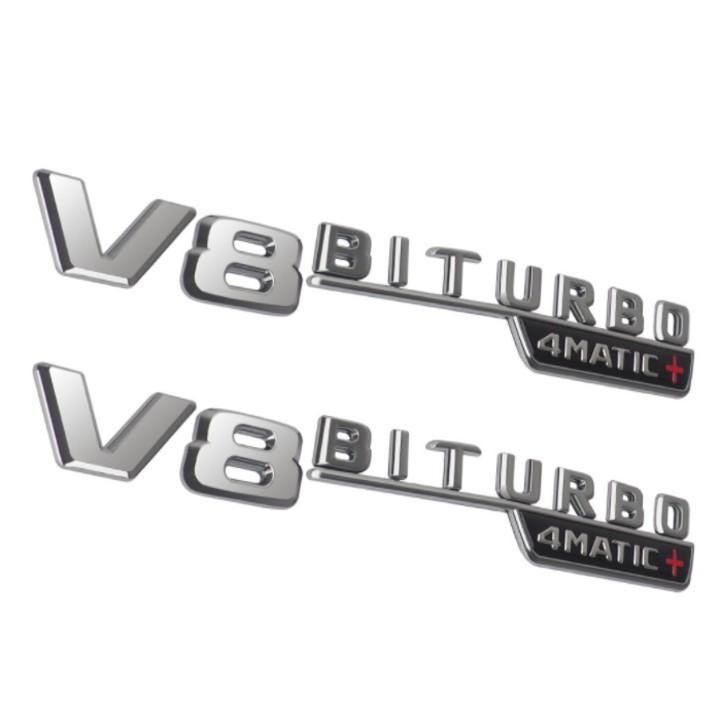 Bộ 2 Decal tem chữ V8 Biturbo-4Matic dán hông xe Mercedes