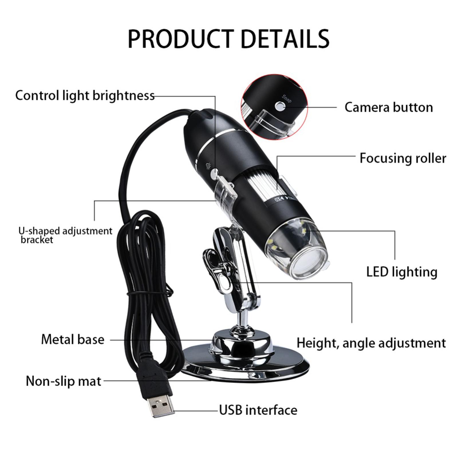 Kính Hiển Vi Kỹ Thuật Số Usb 1600X Cầm Tay Ở Chế Độ Xem Công Nghiệp Với Kính Lúp 8 Đèn Led Trắng