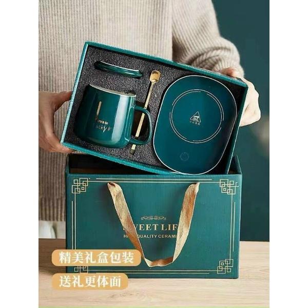 Cốc Hâm Nóng Đồ Uống Cà Phê.Kèm Đế Điện Giữ Nhiệt Lucky Cấp Trưng Yến Pha Trà Tặng Thìa mạ vàng .