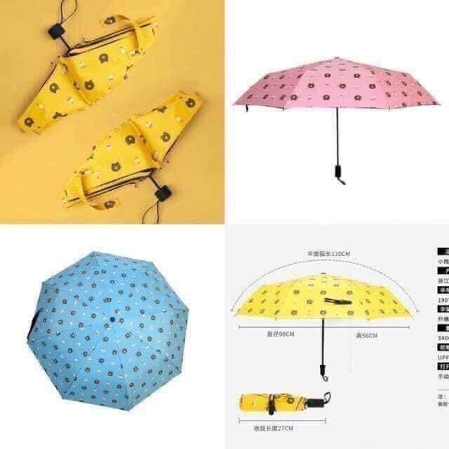 Ô Dù Gấp Gọn Hình Gấu Brown - Ô Gấu Brown - Vải 3 Lớp Chống Tia UV